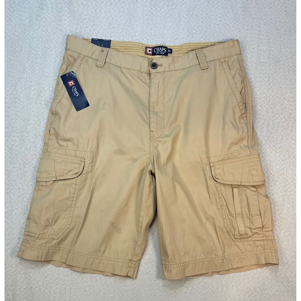 Chaps Cargo Shorts Mens 34 Tan Cotton Ripstop Classic Outdoor Carmel San NEW
